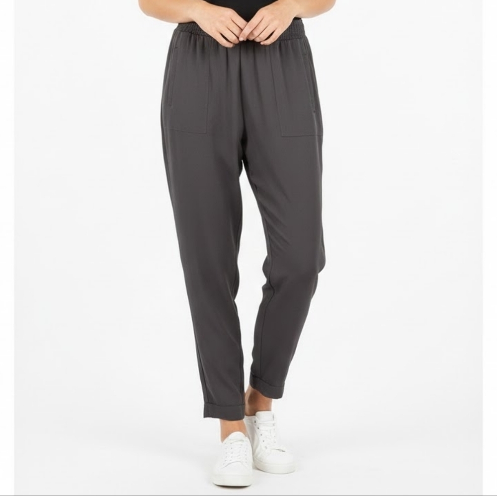 GAP Flowy Ankle Pants Cuffed Pull On Trousers Elastic Waist Graphite Gray Small